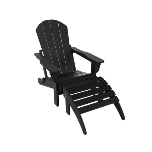Outdoor Adirondack Chair & Ottoman Set – Black